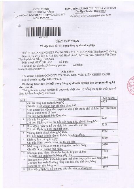  - Công Ty Cổ Phần Kho Vận Liên Chiểu Xanh